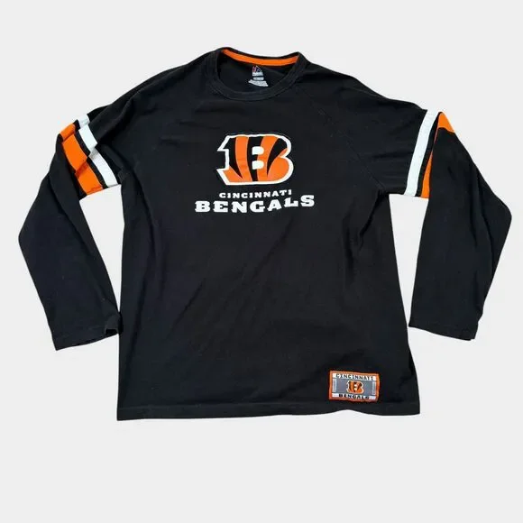 Cincinnati Bengals Majestic Shirt Mens XL Black Long Sleeve NFL Football Raglan - Picture 1 of 9